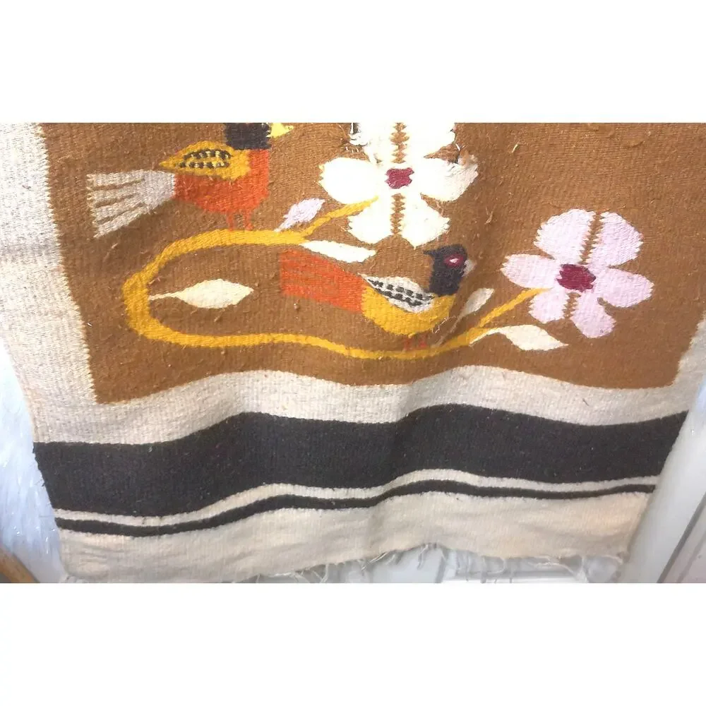 Vintage Zapotec Hand Woven Wool Textile Art Oaxaca Mexico Bird Wall Hanging